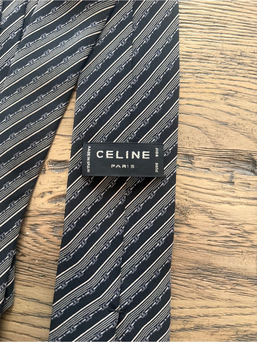 Celine Men’s Black & Gray Diagonal Stripe Silk Tie